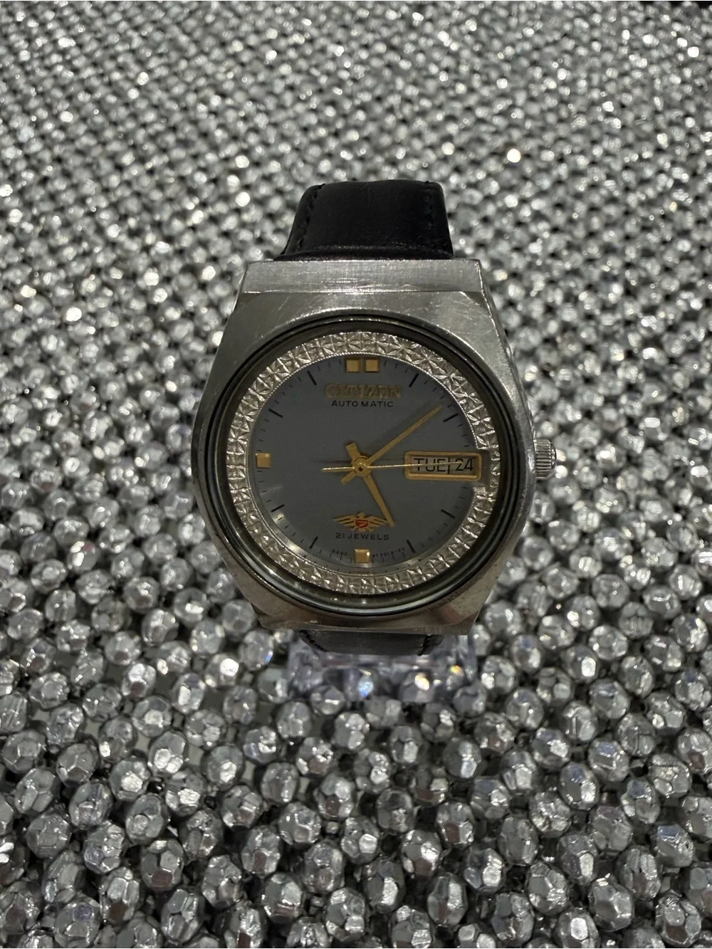 Citizen Silver Case Gray Dial Automatic Watch with Gold Accents